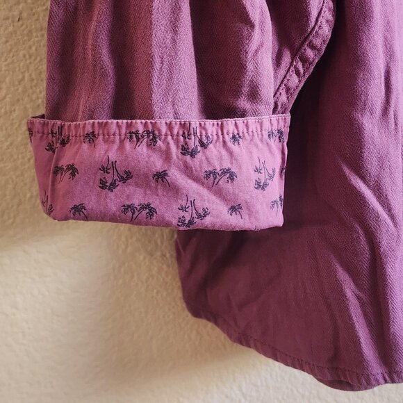 Tommy Bahama Shirt Mens 2XL Purple Button Up Palm Lined Cuffs Herringbone Casual - Picture 6 of 13